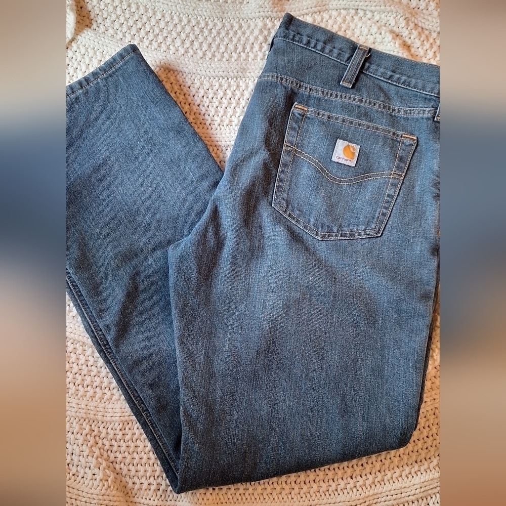 Carhartt Men's Blue Jeans Lined With Fleece Size 38!